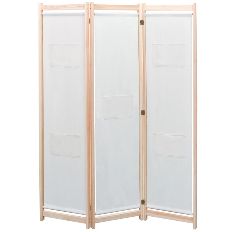 Cloison de séparation 3 panneaux Crème 120x170x4 cm Tissu 631726631726