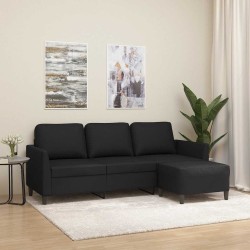 Canapé à 3 places avec repose-pieds Noir 180 cm Similicuir 631743631743