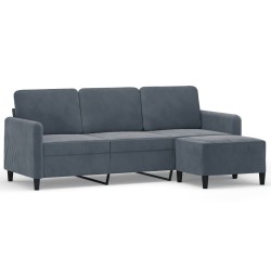 Canapé à 3 places avec repose-pieds Gris foncé 180 cm Velours 631745631745