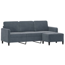 Canapé à 3 places avec repose-pieds Gris foncé 180 cm Velours 631745631745