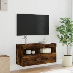 Meuble TV mural avec lumières LED chêne fumé 80x30x40 cm 631746631746
