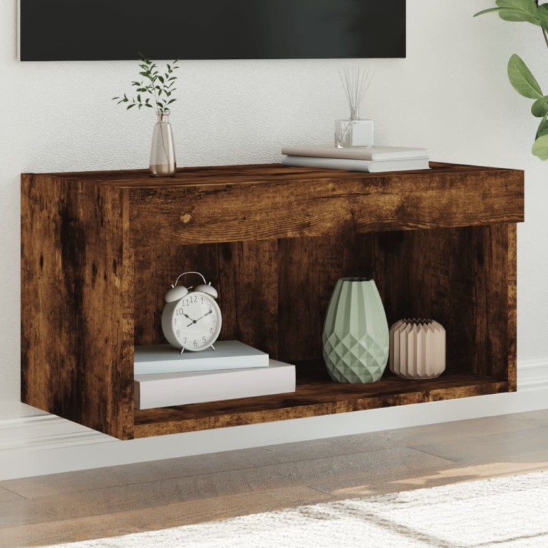Meuble TV avec lumières LED chêne fumé 60x30x30 cm 631760631760