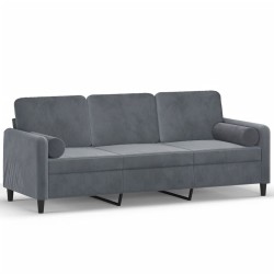 Canapé 3 places avec oreillers gris foncé 180 cm velours 631776631776