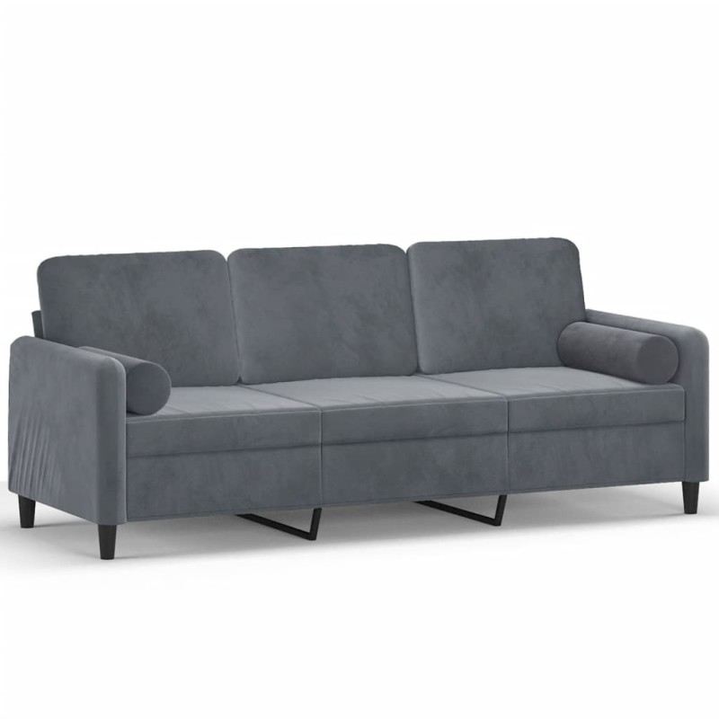 Canapé 3 places avec oreillers gris foncé 180 cm velours 631776631776