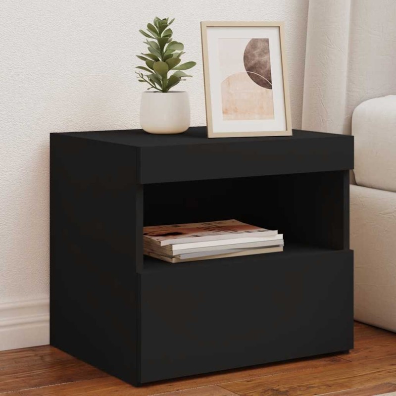 Table de chevet avec lumières LED noir 50x40x45 cm 631865631865