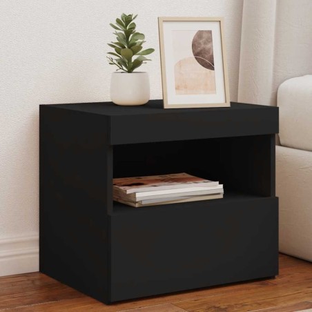 Table de chevet avec lumières LED noir 50x40x45 cm 631865631865