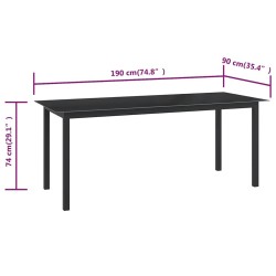 Table de jardin Noir 190x90x74 cm Aluminium et verre 631867631867