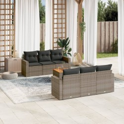 Salon de jardin avec coussins 7 pcs gris résine tressée 631879631879