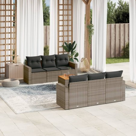 Salon de jardin avec coussins 7 pcs gris résine tressée 631879631879