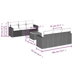 Salon de jardin avec coussins 7 pcs gris résine tressée 631879631879