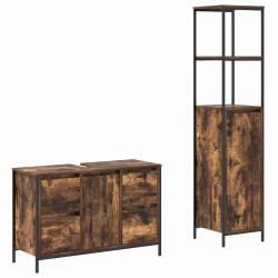 Ensemble de mobilier de salle de bain 2 pcs Chêne fumé et noir 631934631934