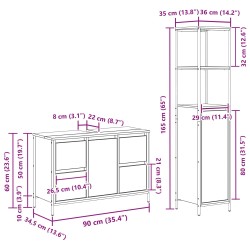 Ensemble de mobilier de salle de bain 2 pcs Chêne fumé et noir 631934631934