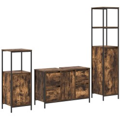 Ensemble de mobilier de salle de bain 3 pcs Chêne fumé et noir 631936631936