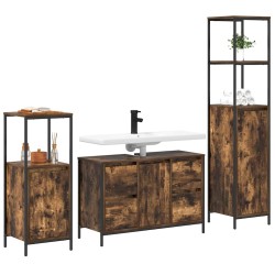 Ensemble de mobilier de salle de bain 3 pcs Chêne fumé et noir 631936631936