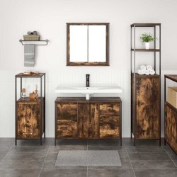 Ensemble de mobilier de salle de bain 3 pcs Chêne fumé et noir 631936631936