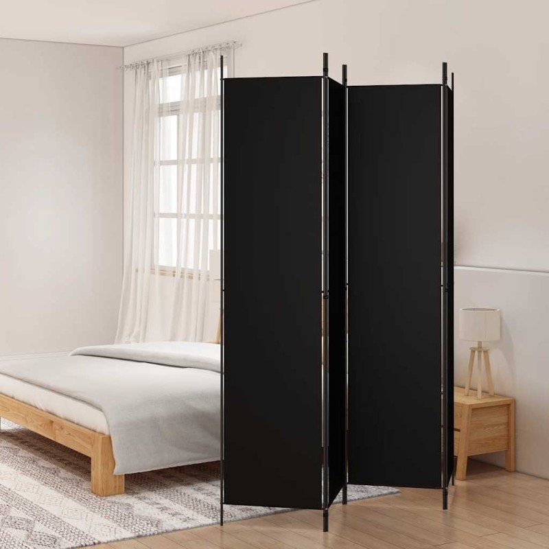 Cloison de séparation 4 panneaux Noir 200x220 cm Tissu 631952631952