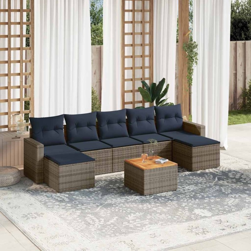 Ensemble de canapé de jardin 8 pcs avec coussins gris résine tressée 631957631957