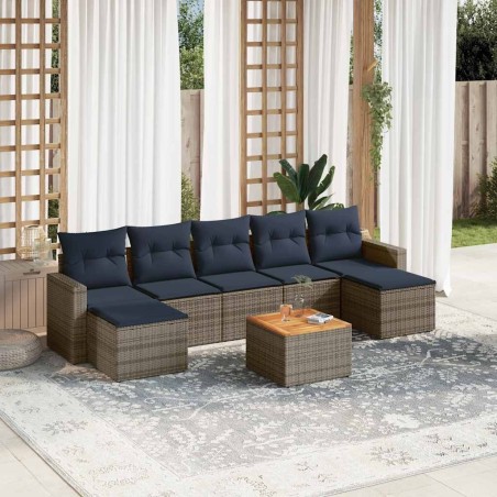Ensemble de canapé de jardin 8 pcs avec coussins gris résine tressée 631957631957