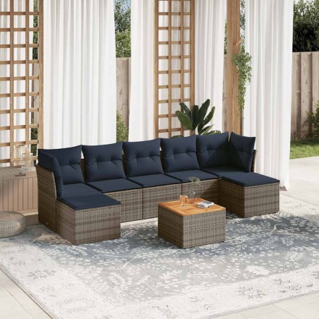 Ensemble de canapé de jardin 8 pcs avec coussins gris résine tressée 631958631958