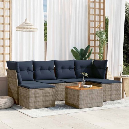 Ensemble de canapé de jardin 7 pcs avec coussins gris résine tressée 631965631965