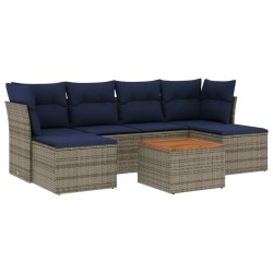 Ensemble de canapé de jardin 7 pcs avec coussins gris résine tressée 631965631965