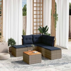 Ensemble de canapé de jardin 6 pcs avec coussins gris résine tressée 631966631966