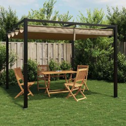 Tonnelle de jardin avec toit rétractable taupe 3x3 m acier 631986631986