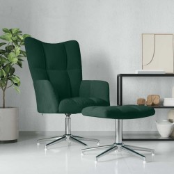 Chaise de relaxation avec tabouret Vert foncé Velours 631989631989