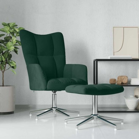 Chaise de relaxation avec tabouret Vert foncé Velours 631989631989