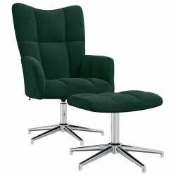 Chaise de relaxation avec tabouret Vert foncé Velours 631989631989