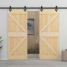 Porte coulissante 2 pcs Naturel et noir Bois de pin massif 631992631992