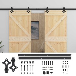 Porte coulissante 2 pcs Naturel et noir Bois de pin massif 631992631992