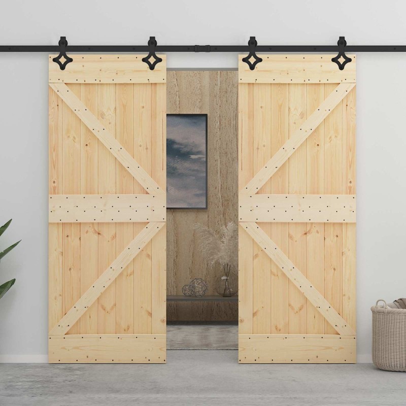 Porte coulissante 2 pcs Naturel et noir Bois de pin massif 631993631993