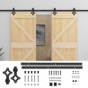 Porte coulissante 2 pcs Naturel et noir Bois de pin massif 631993631993