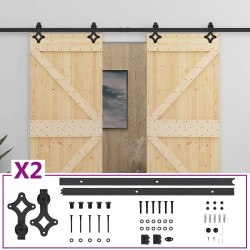 Porte coulissante 2 pcs Naturel et noir Bois de pin massif 631993631993