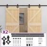 Porte coulissante 2 pcs Naturel et noir Bois de pin massif 631993631993