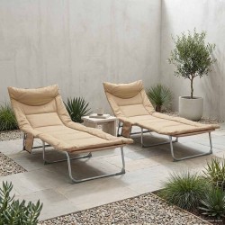 Transat pliant avec coussin 2 pcs Beige 631997631997