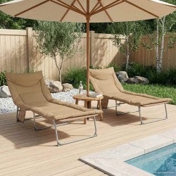 Transat pliant avec coussin 2 pcs Beige 631997631997