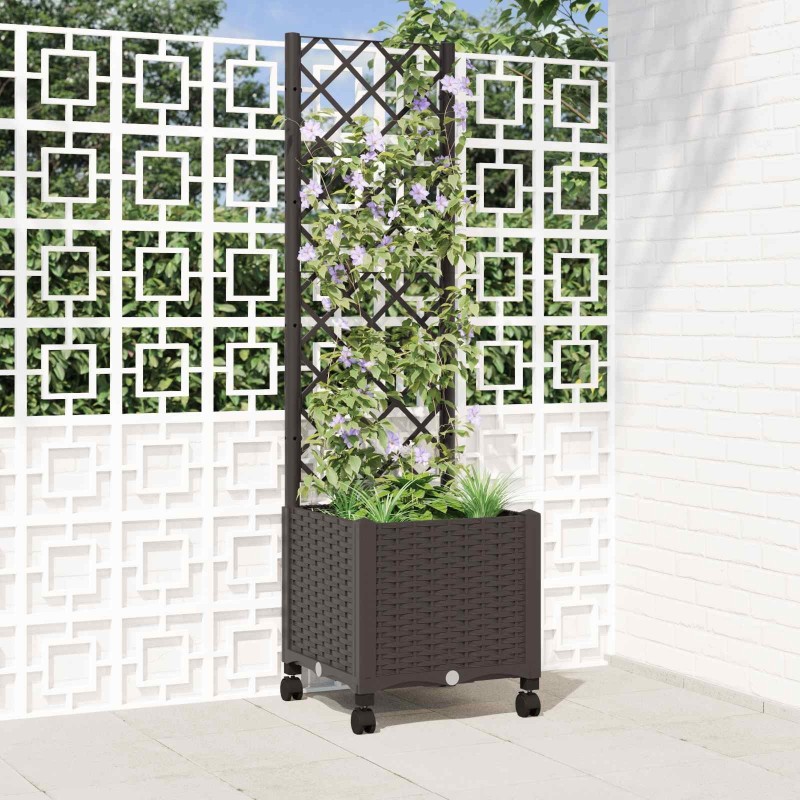 Bac de jardin avec treillis et roues Marron 40 x 40 x 146 cm PP 632006632006