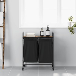 Panier à linge à 2 compartiments avec roulettes chêne fumé 632053632053