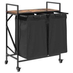 Panier à linge à 2 compartiments avec roulettes chêne fumé 632053632053