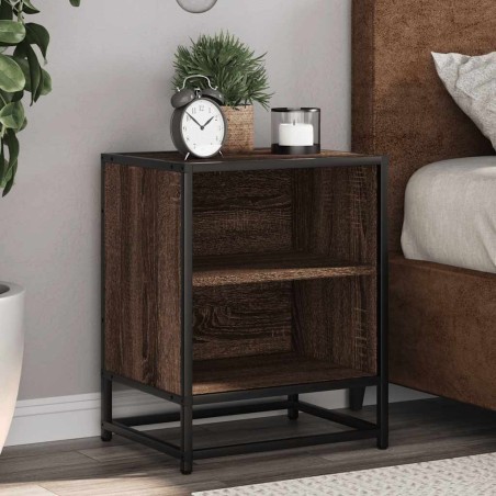 Table de chevet chêne marron 40x31x50cm bois d'ingénierie métal 632077632077