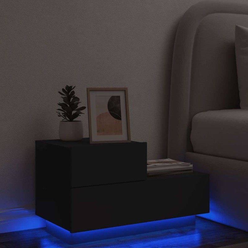 Table de chevet avec lumières LED noir 70x36x40,5 cm 632117632117
