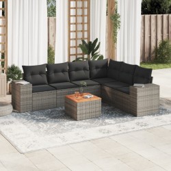 Salon de jardin avec coussins 7 pcs gris résine tressée 632127632127