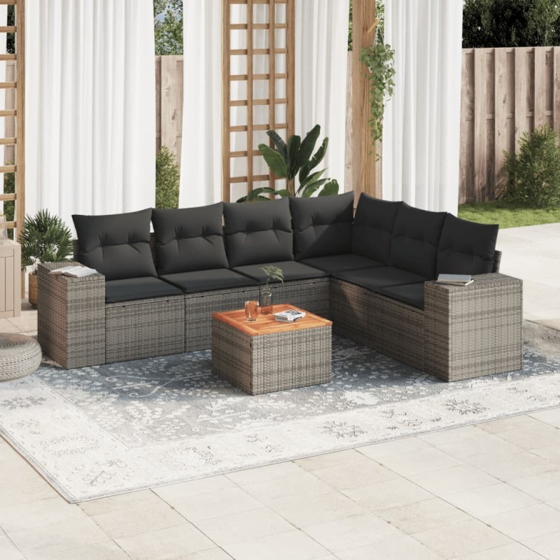 Salon de jardin avec coussins 7 pcs gris résine tressée 632127632127
