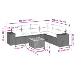 Salon de jardin avec coussins 7 pcs gris résine tressée 632127632127