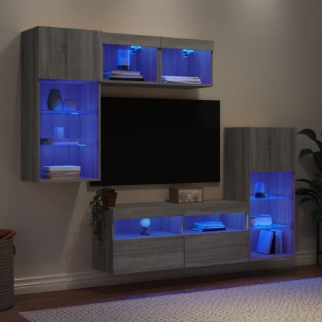 Unités murales TV avec LED 5 pcs gris sonoma bois d'ingénierie 632136632136