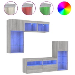 Unités murales TV avec LED 5 pcs gris sonoma bois d'ingénierie 632136632136