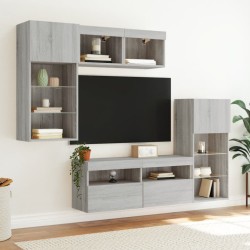 Unités murales TV avec LED 5 pcs gris sonoma bois d'ingénierie 632136632136