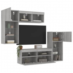 Unités murales TV avec LED 5 pcs gris sonoma bois d'ingénierie 632136632136